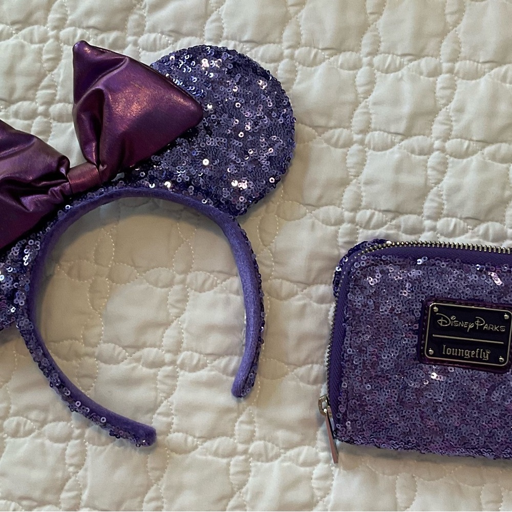 Disney Purple Sequin Loungefly Wallet & Ears